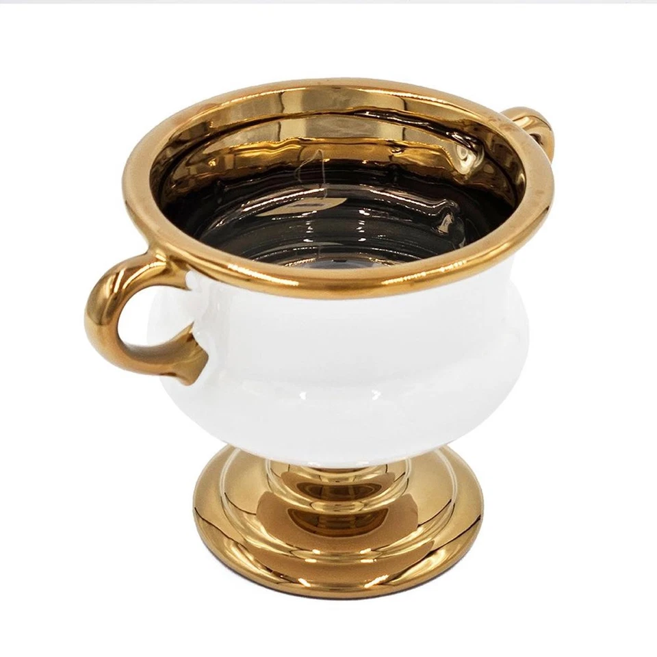 Jarrón de mesa de cerámica ánfora blanco y dorado de 6" Foto 4 de 4