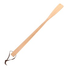 Beige Long Handle Wood Shoehorn with Tie Rope Durable for Household Use