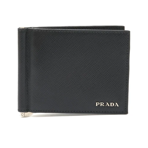 Portefeuille PRADA Pince à Monnaie Compact Bifold 2MN077 Cuir Saffiano Noir Argent
