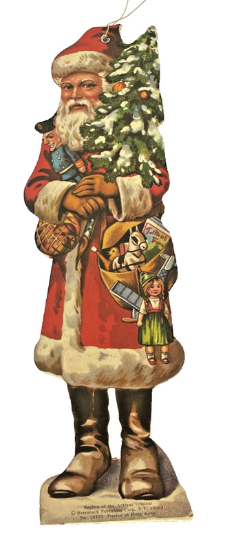 Vintage MERRIMACK Hong Kong ~ 9.5" Die-cut Cardboard ~ VICTORIAN SANTA ORNAMENT