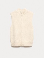 Marks & Spencer Womens Cotton Collarless Waistcoat in Cream - M&S