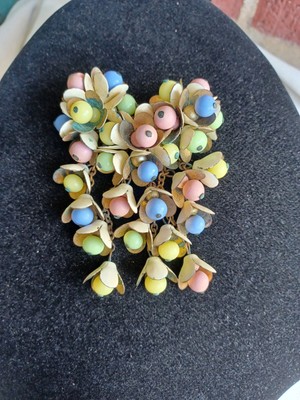 HUGE VINTAGE DECO UNSGD MIRIAM HASKELL ? FLORAL DANGLE ENAMEL CLUSTER PIN 1930s