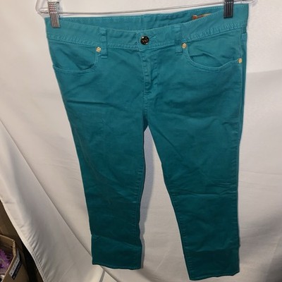 Tory Burch Cropped Slim Boot Cut Teal Green Jeans Sz 28 Waist