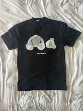 Authentic PALM ANGELS Black Bear Print Sprayed Logo T-shirt Size Small