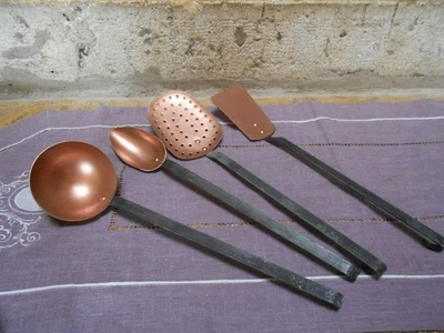 4 Ustensiles de Cuisine Vintage en Cuivre et Fer forgé - Photo 1/4