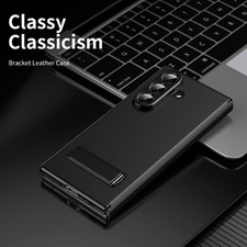 Metal Kickstand Leather Case For Samsung Galaxy Z Fold7/6/5/4/3 Shockproof Cover