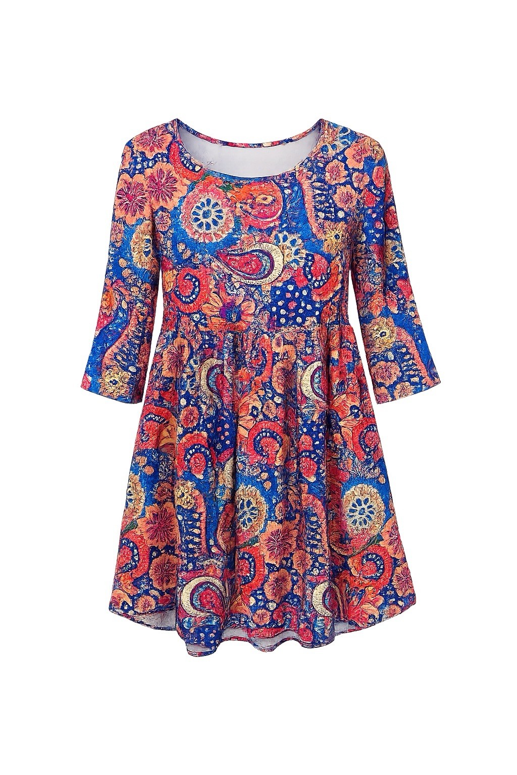 Colorful Boho Paisley Babydoll Dress Women’s Bell Sleeve Tunic Size XL