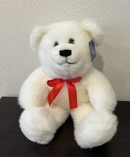 The Petting Zoo Plush White Teddy Bear Polar Bear With Red Ribbon 1994 VTG