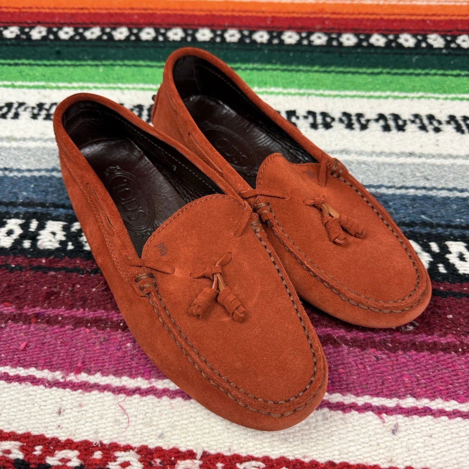 Scarpe da guida Tod’s donna taglia 7 arancione bruciato mocassino scamosciato