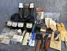 Huge Oster Veterinary Groomers Animal Clippers & Parts Lot ,Blades Heads Brushes