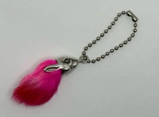 Silver 925 Rabbit Foot Keychain Pink Lucky Charm Natural Size 5.1cm New