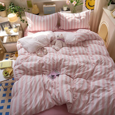 Peach Pink Striped King Size Duvet Cover Set Boho Patterned King Comforter Cover