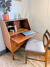 Vintage Mid Century Danish Teak Bureau 1970s Drawers and Writing Desk