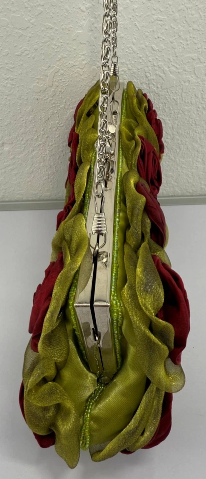 Stephanie Floral Evening Wedding Party Purse/Handbag 3D Roses satin cluth in red - Image 3 of 4