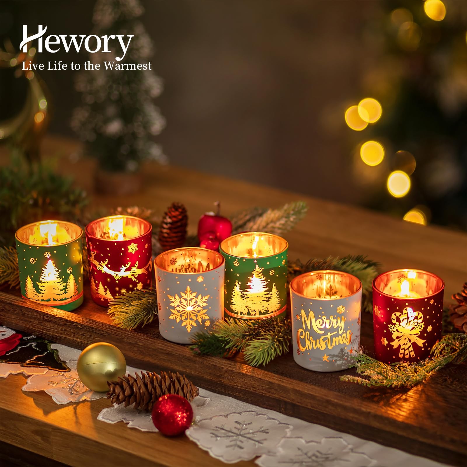 Christmas Votive Candle Holders: Christmas Tea Light Candle Holder Set of 6, ...
