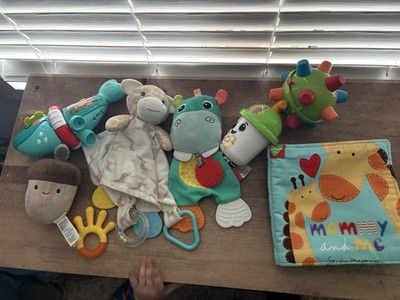 Animal Theme Developmental Baby Toys Lot - Plush, Teethers, Rattles, Soft Book
