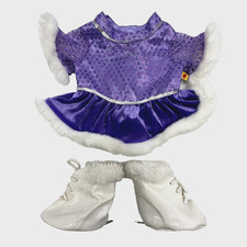 Build A Bear Ice Skating Purple Girl Leotard Skirt Dress Fur Sequin Skate Set