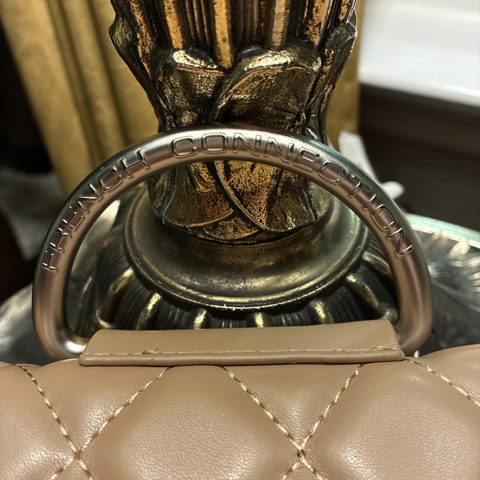 French Connection Quilted Top Handle Crossbody Bag Purse Mell in Latte - Image 2 of 4