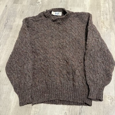 Vintage Pringle Scotland Wool Sweater Brown Cable Knit Made UK Small