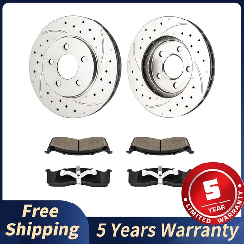 Front Drilled Slotted Ceramic Brake Rotors Pads Kit For 1996-2000 Dodge Caravan