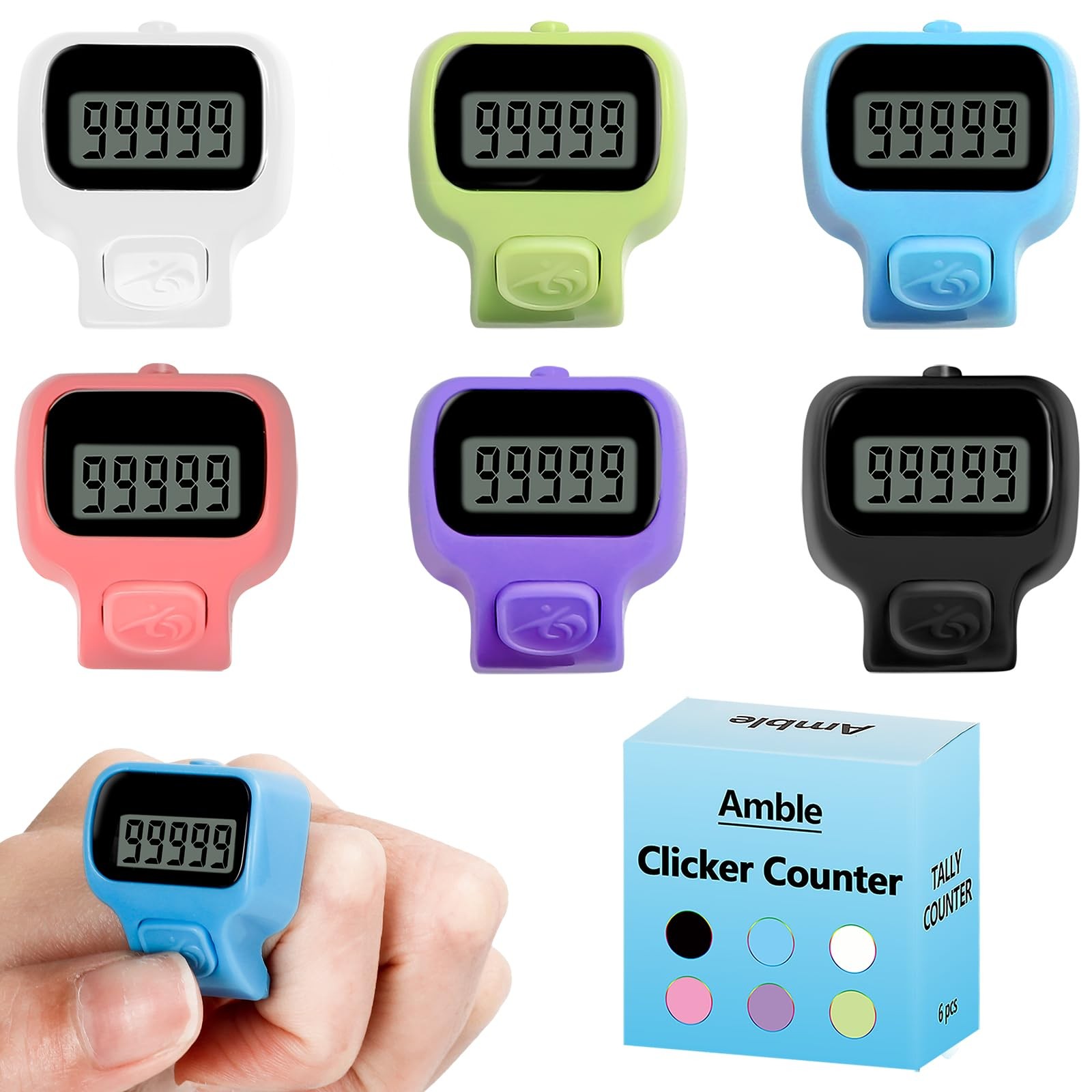 Amble Clicker Counter, Tally Counter, 6 Pack Electronic Finger Clicker for Kn...