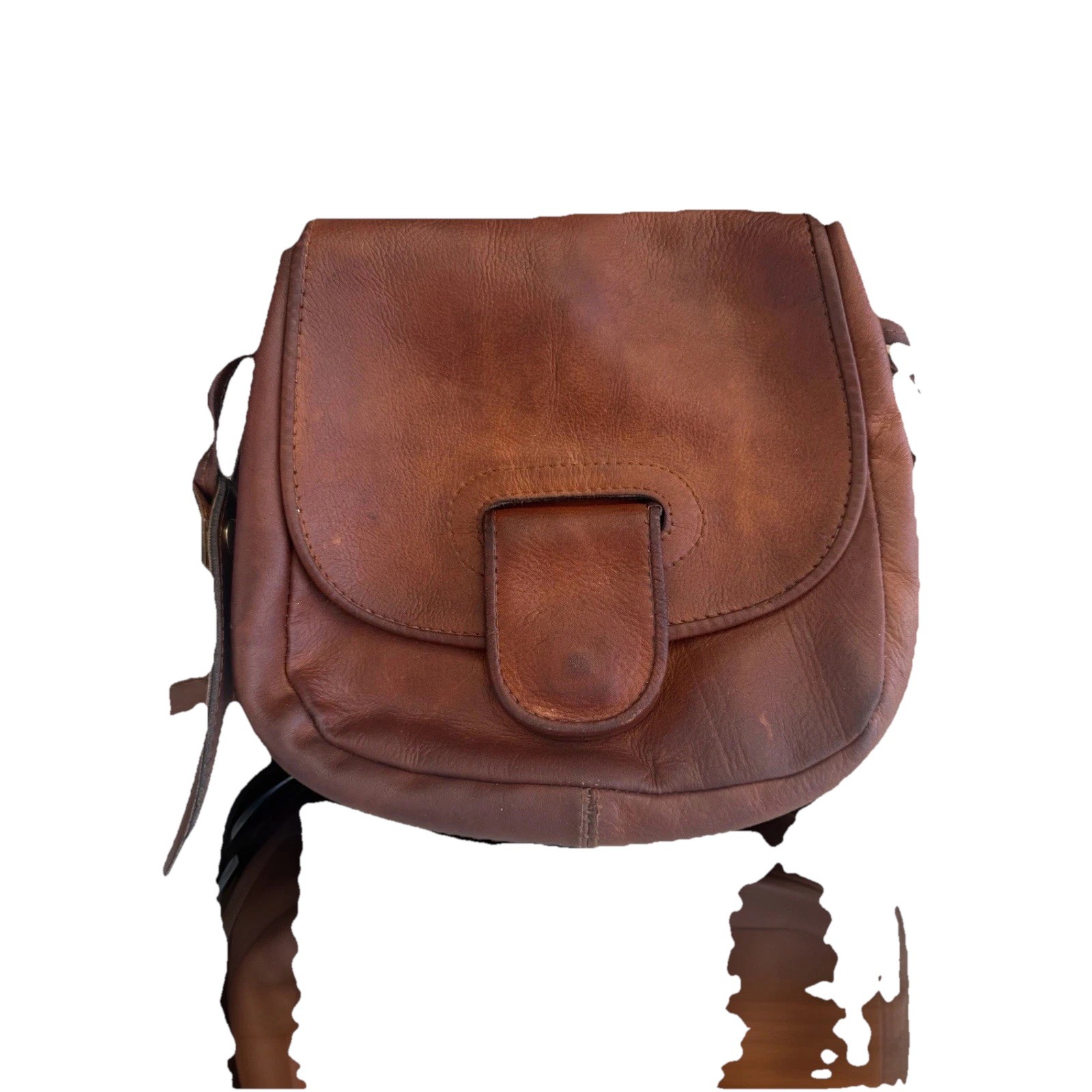 Vintage Genuine Leather Crossbody Bag Brown Saddle Cognac Boho Minimalist