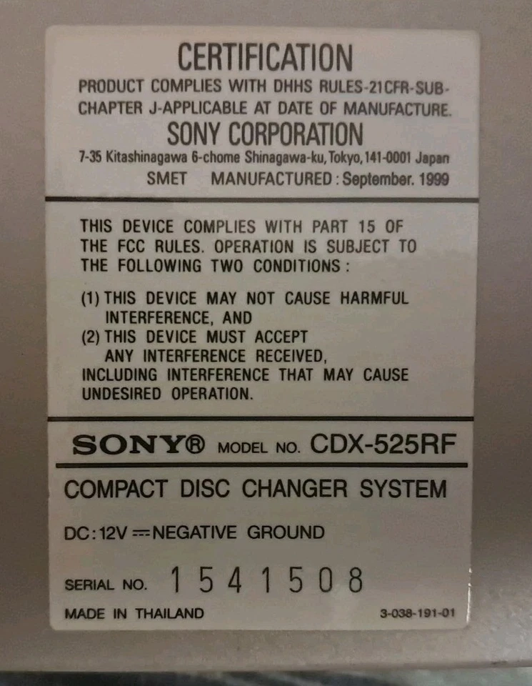 Sony 10 Cd Changer CDX-525RF UnTested No Cords - Image 4 of 4
