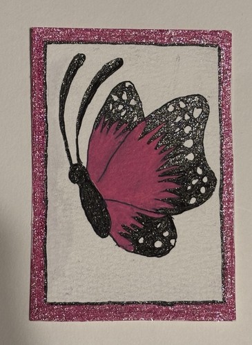 Pink Butterfly Original ACEO|Hand Painted Artist Trading Card| OOAK Miniature