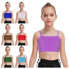 Girls Dance Workout Vest Spaghetti Straps Solid Color Sports Training Crop Tops