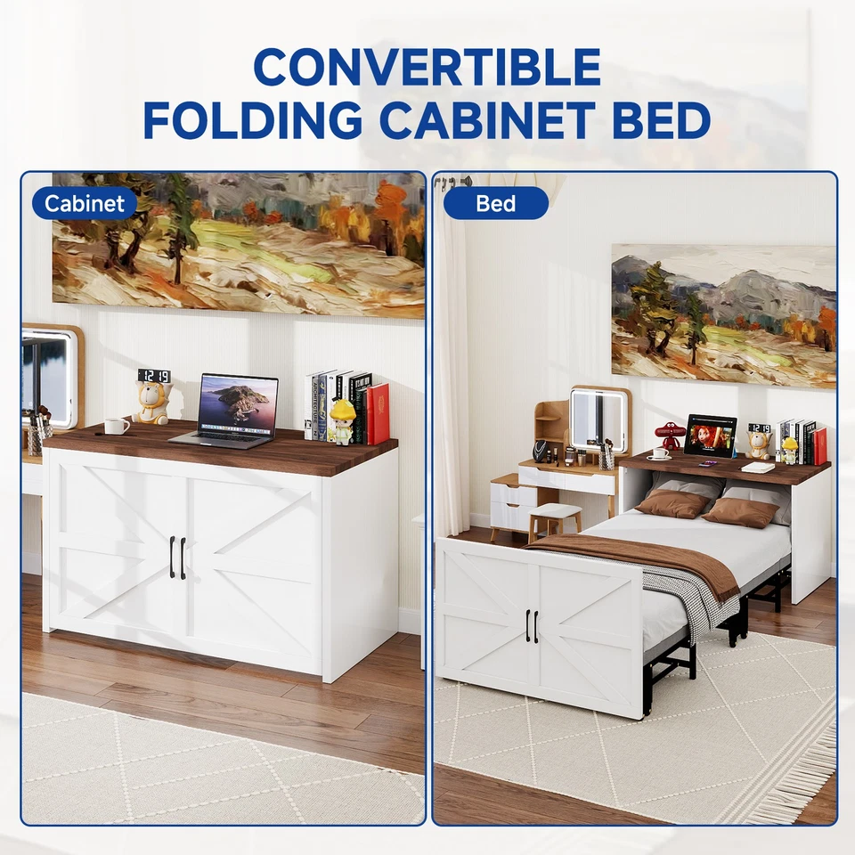 Cama Murphy - Gabinete Cama 2 en 1, Camas Nido Plegables con Colchones para Adultos Foto 4 de 4