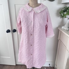 Vintage Charmode Sears Roebuck Pink Quilted Embroidered Robe / Housecoat L