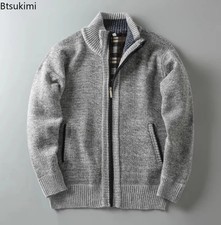 Autumn Winter Men New Knitted Cardigan Sweater Fashion Stand-up Collar Slim Fit