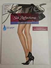 Hanes Silk Reflections Silky Sheer Sz CD Barely Black 717 Control Top Pantyhose