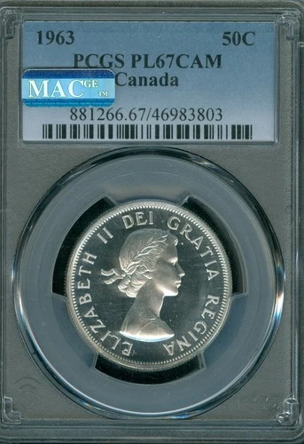 1963 CANADA 50 CENTS PCGS PL67 CAMEO MAC SPOTLESS   *