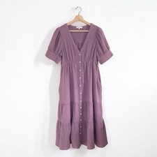 Madewell Lightspun Button Front Tiered Midi Dress Antique Purple 8 Medium