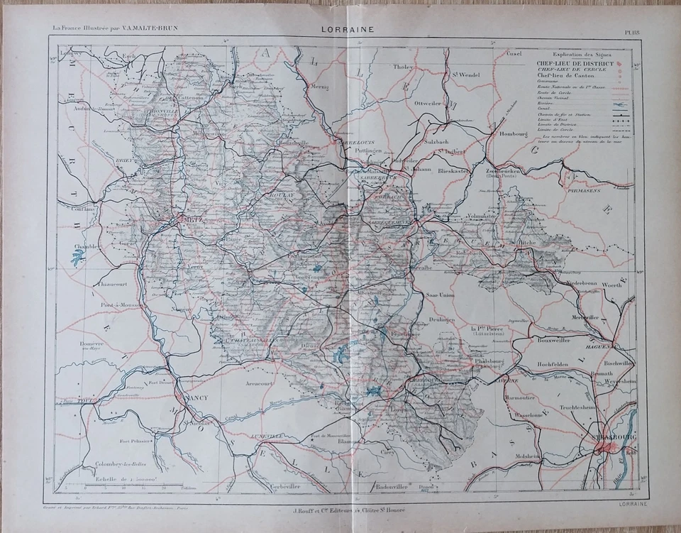 CARTE GEOGRAPHIQUE XIXEME DE 1883 DE LA LORRAINE V.A MALTE BRUN - Photo 1/1