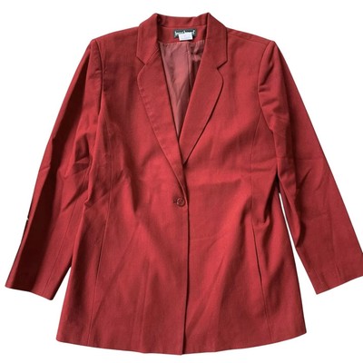 Vtg Harve Benard Holtzman Wool Buttoned Long Career Blazer Jacket Red Size 14