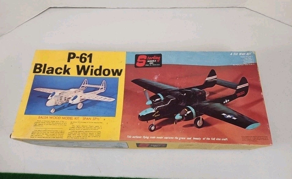 Vintage Sterling Models P-61 Black Widow balsa Model Airplane kit E-15 UNBUILT! 