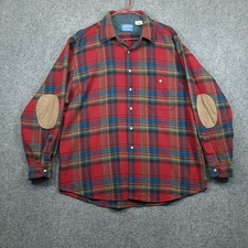 VTG 70s 80s Pendleton Wool Trail Shirt XL Red Plaid Elbow Patches Made in USA