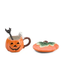 Corner Ruby Pumpkin cup & Saucer With Bat Spoon halloween ceramic tea party set