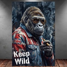LEINWAND BILD ER XXL ABSTRAKT GORILLA AFFE ZIGARRE BUNT GRAFFITI WAND POSTER