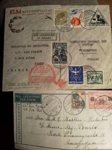 Niederlande, Flugpost-Briefe aus Indien und Mischfrankatur m. Curaçao