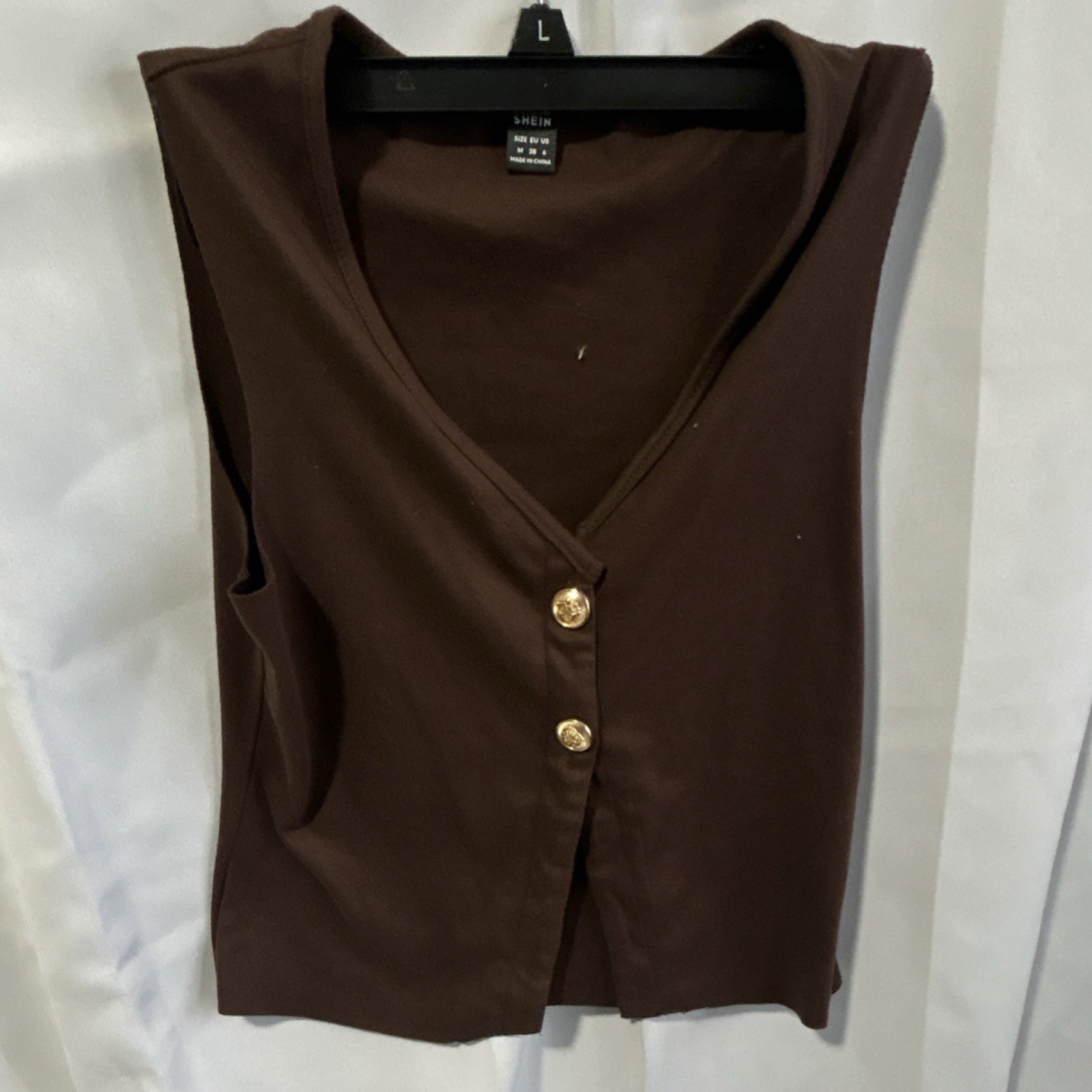SHEIN Brown V-Neck Button Front Sleeveless Top Women's Size M