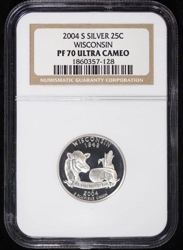 2004-S 25c Silver Proof Wisconsin WI State Quarter NGC PF 70 Ultra Cameo PR