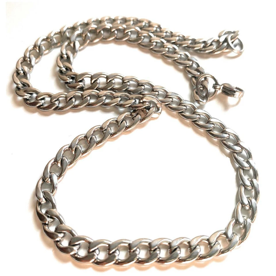 Collana catena acciaio inox uomo lunga 45 50 cm catenina da rapper in girocollo - Immagine 3 di 4