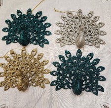 Set of 4Beautiful Glittery Peacock Christmas Ornaments