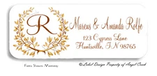 Golden/Bronze Leaf Monogram Personalized Return Address Labels