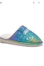 NWT Justice Girls Slip-On Scuff Green Purple Logo Slippers Size 6