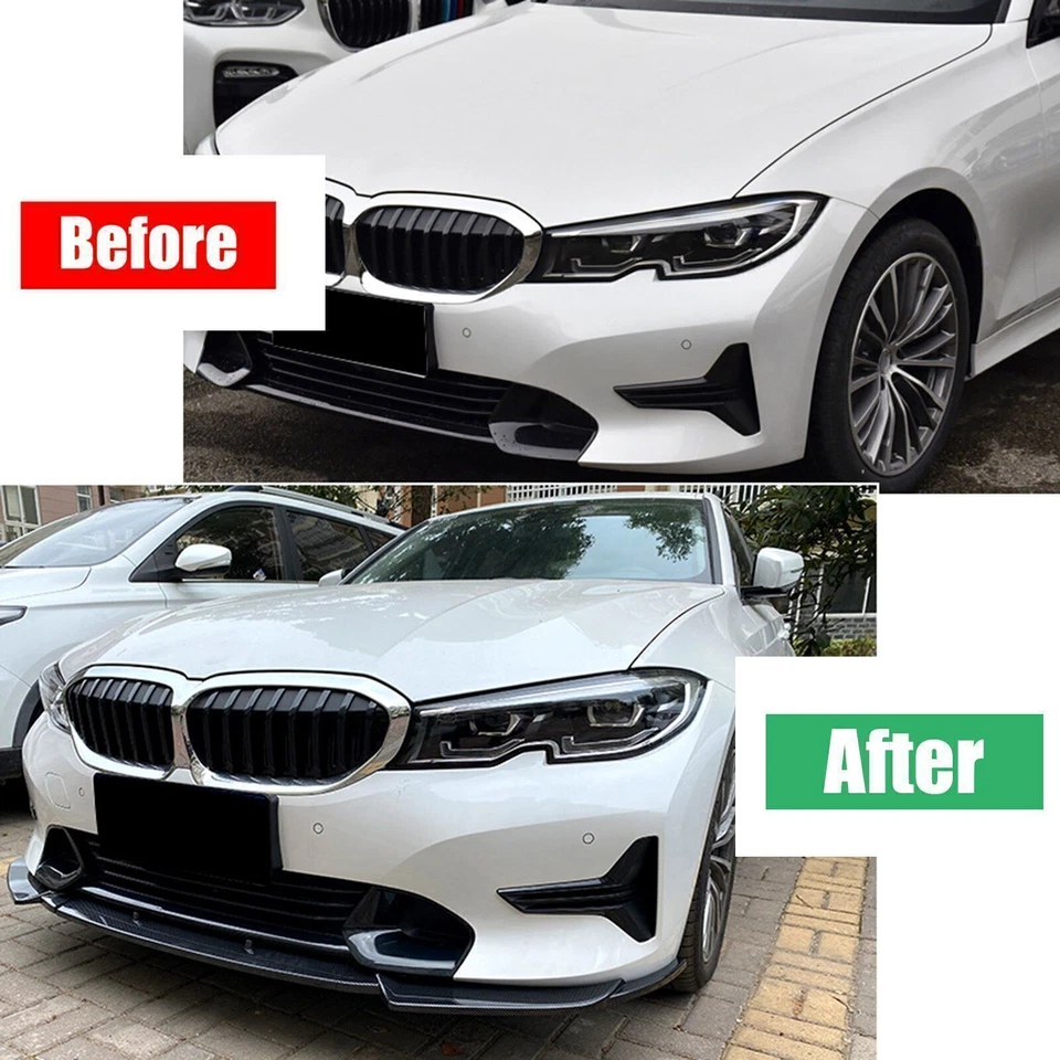 Alerón labial parachoques delantero negro carbono para BMW Serie 3 G20 G21 320i 2019~2022 Foto 2 de 4