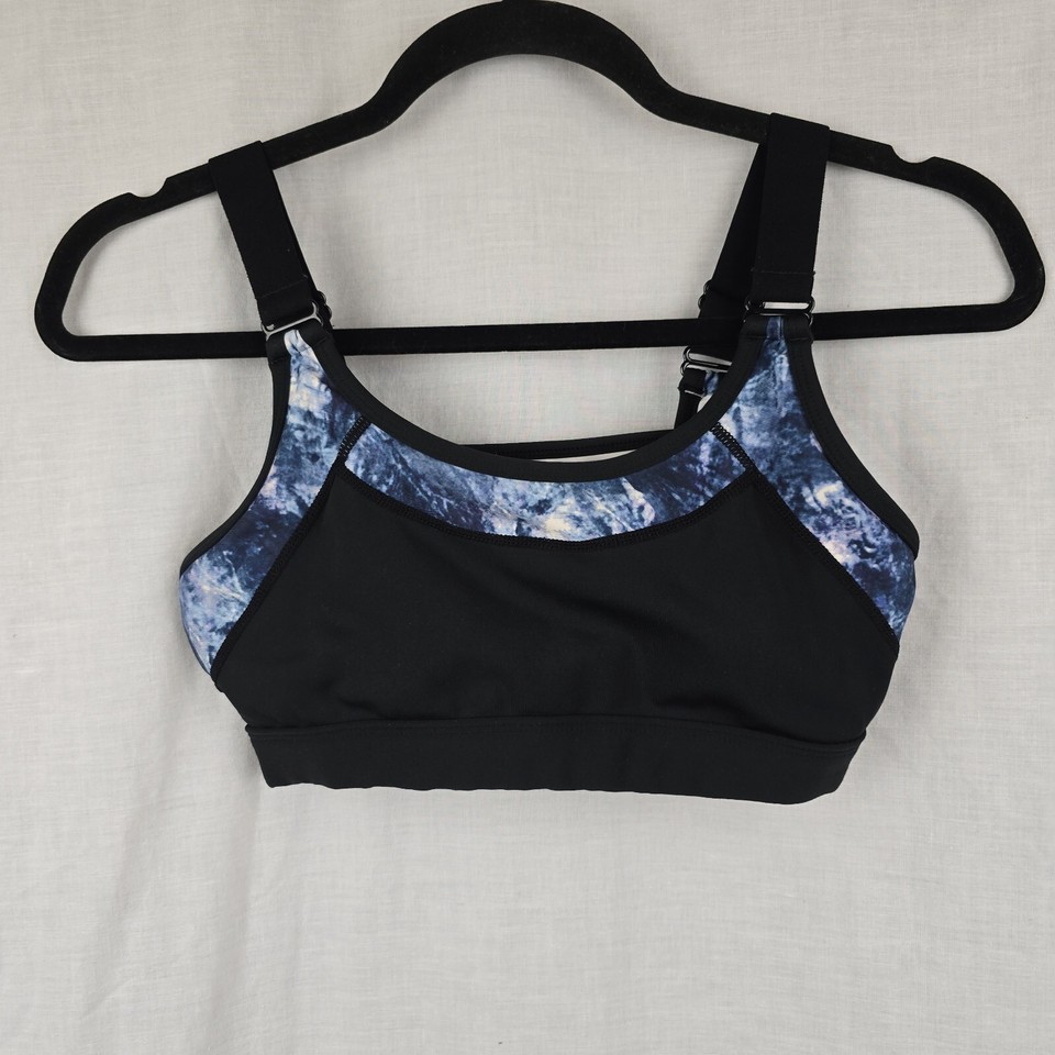 RockWear Sports Bra Size 10 Rockwear Pullover Black Blue 13 1/2" Bust 